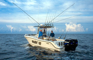 Small to mid-size boats equipped with a center rigger can enjoy the advantages of positioning a bait a couple hundred yards back.
